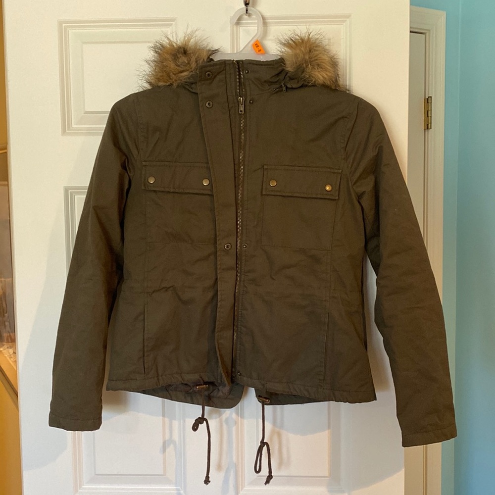 Jacket with Detachable Faux Fur Trim Hood
